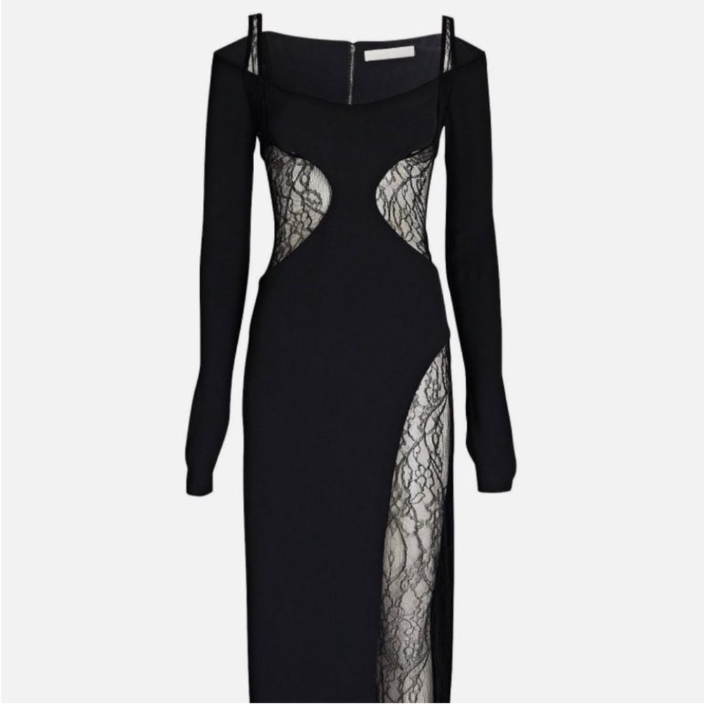 Dion Lee Black Maxi Dress with Lace Panels seen on Jenna Ortega